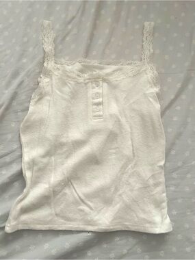 Lace-Trim White Ribbed Camisole Tank - Women